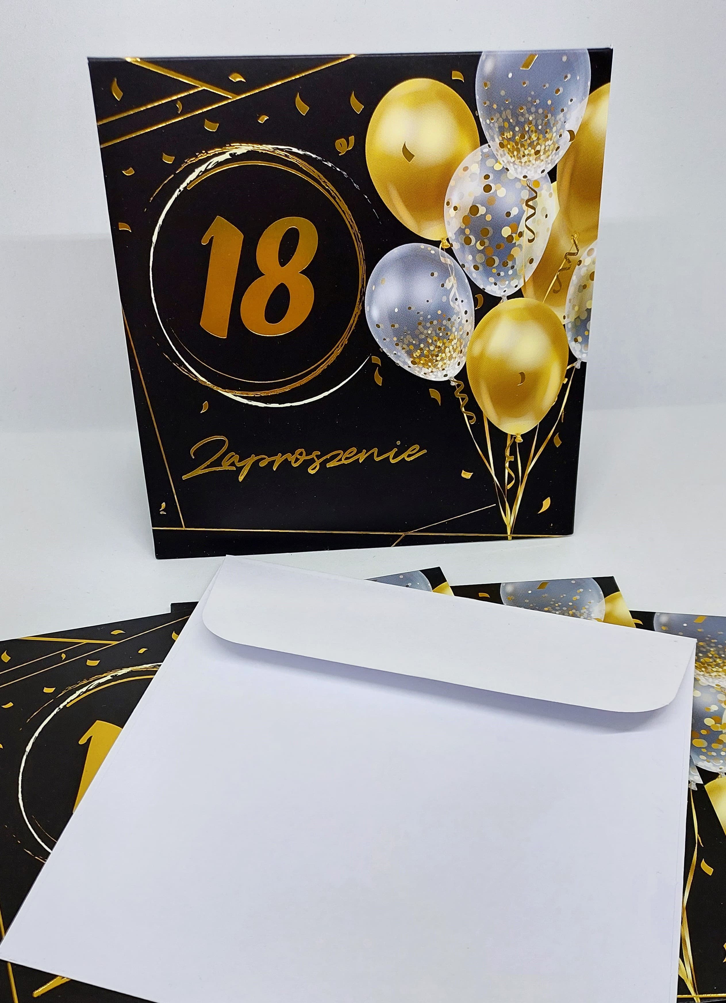 Zaproszenie czarne w balony na 18 URODZINY, 1 szt.