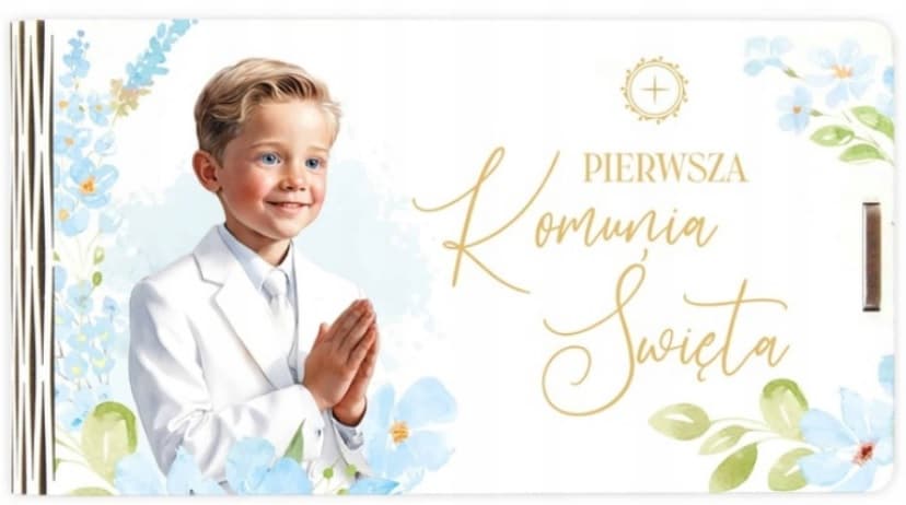 Pudełko drewniane na pieniądze Komunia chłopiec
