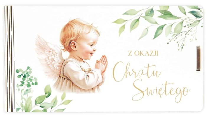 Pudełko drewniane na pieniądze Chrzest Święty