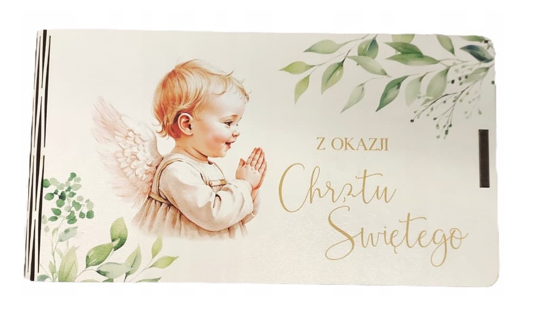 Pudełko drewniane na pieniądze Chrzest Święty