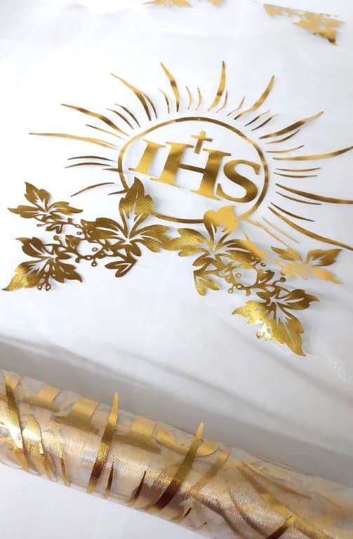Organza komunijna pozłacana IHS, 25cm/4,5mb