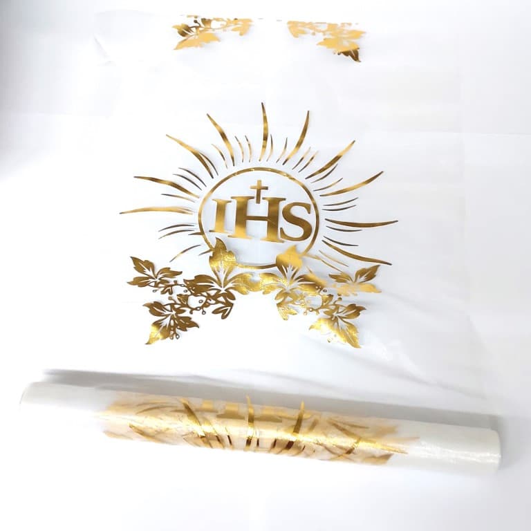 Organza komunijna pozłacana IHS, 38cm/4,5mb