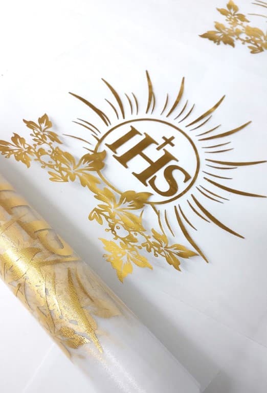 Organza komunijna pozłacana IHS, 38cm/4,5mb