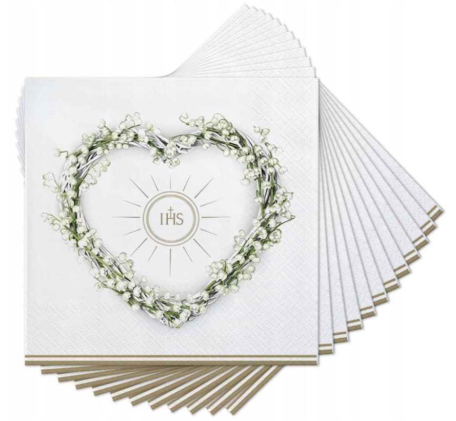 Serwetki komunia serce KONWALIA GOLD 33x33cm/20szt