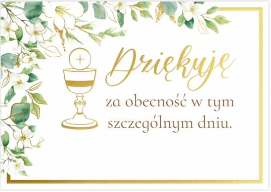 Winietki podziękowanie dla gości Komunia 10 szt