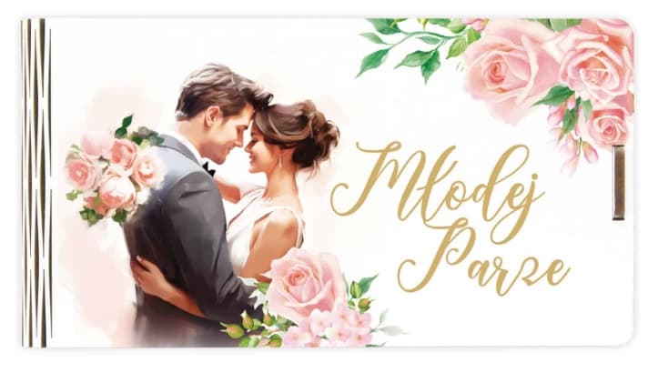 Pudełko drewniane ślubne -  przytulona Para Młoda