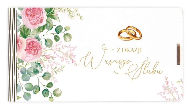 Pudełko drewniane na pieniądze różowa róża ślub