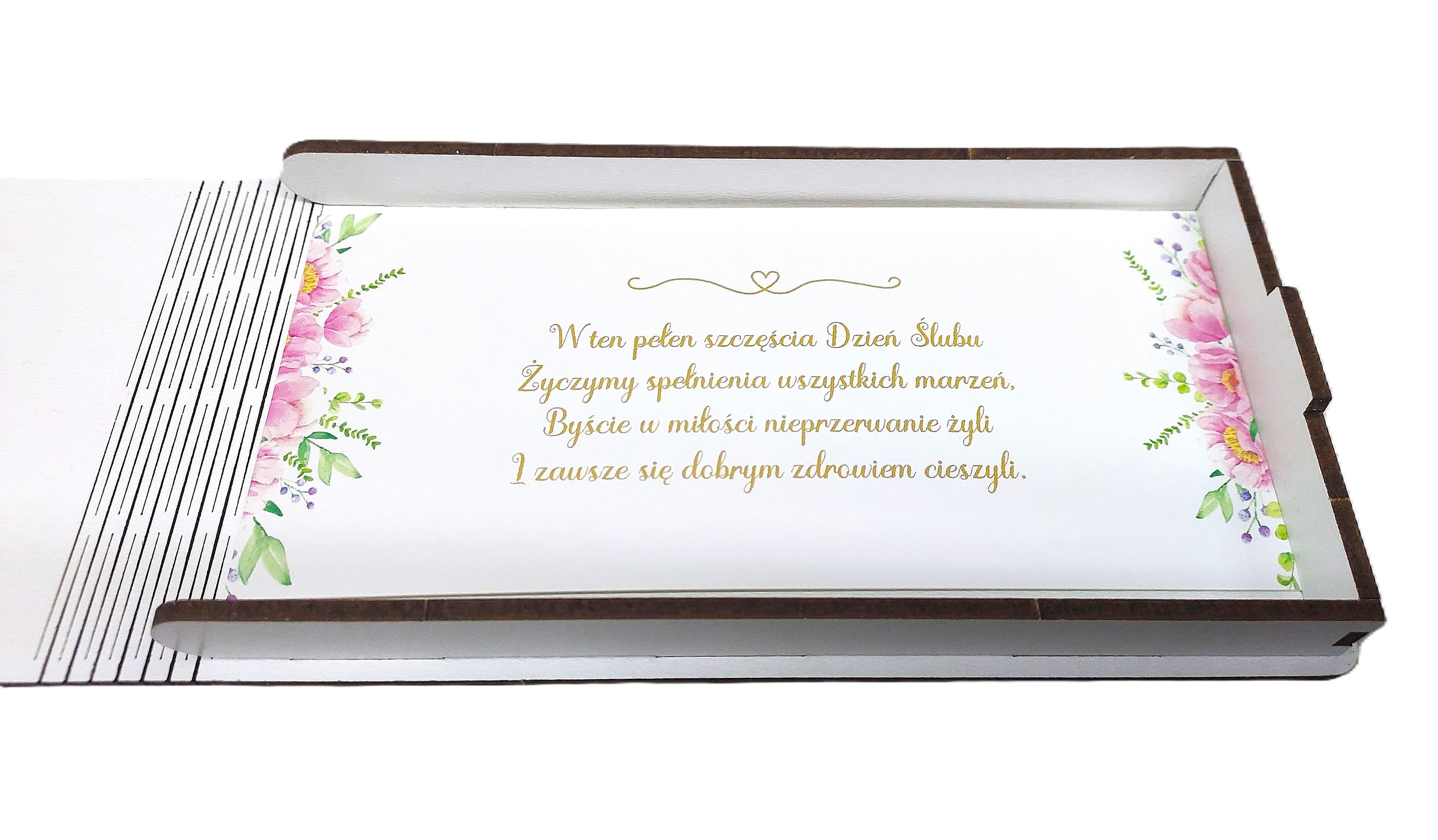 Pudełko drewniane na pieniądze różowa róża ślub