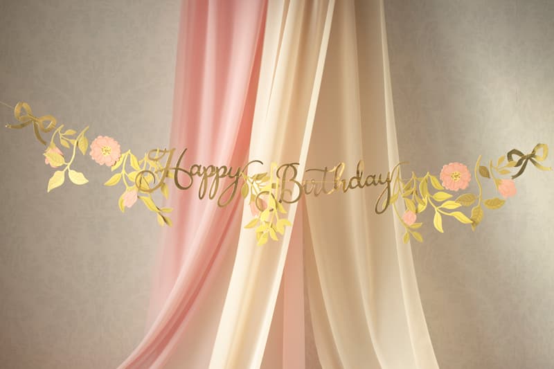 Baner Happy Birthday Kwiaty, różowo-złoty, 1.3m