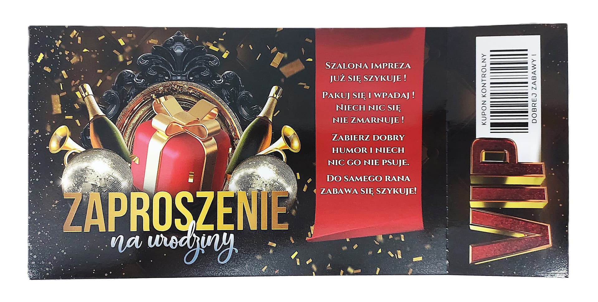 Zaproszenie BILET URODZINOWY VIP, 1 szt.