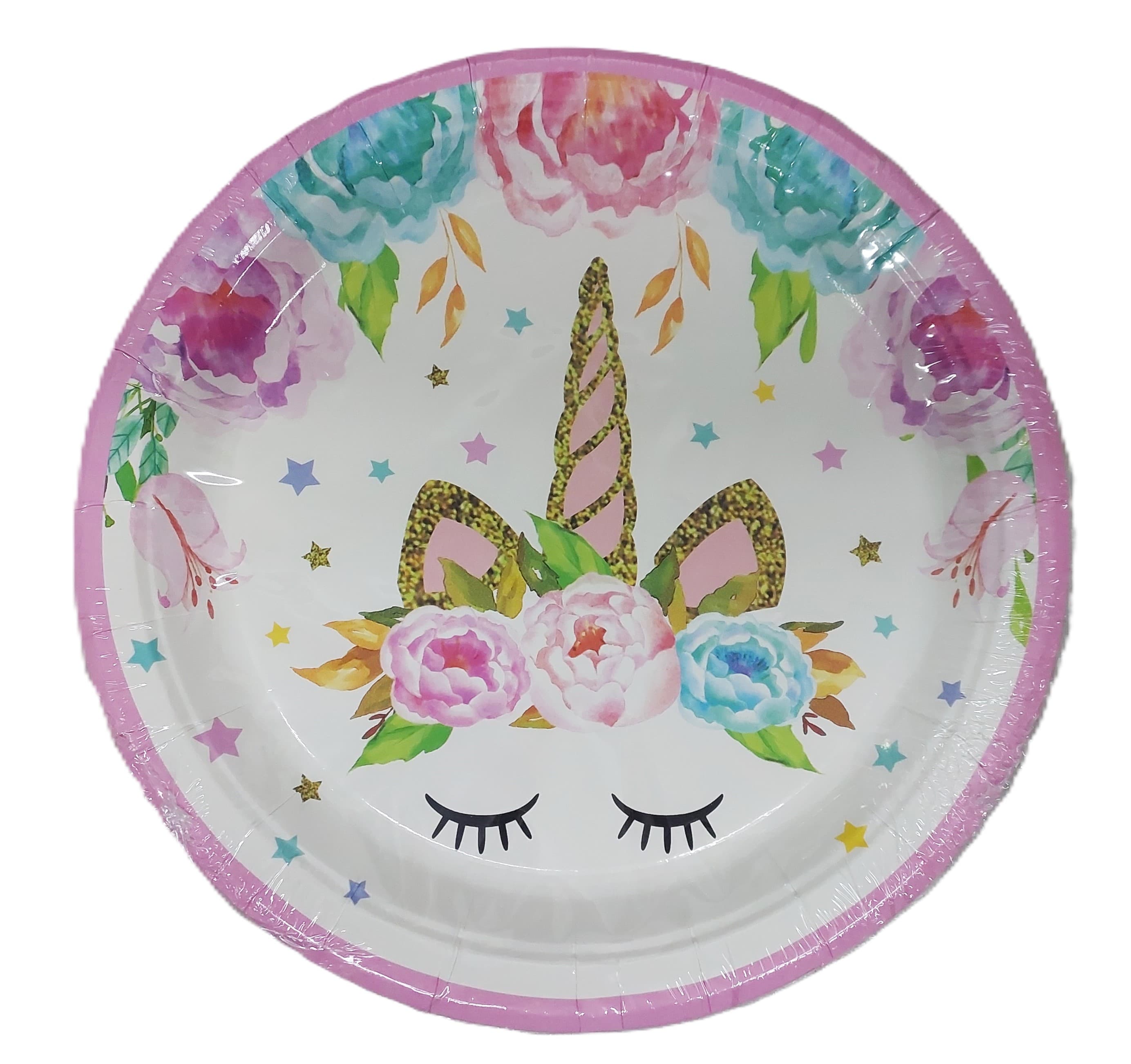 Talerzyki papierowe różowe Jednorożec 23 cm 6 szt.