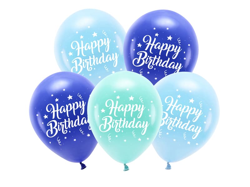 Balony Eco 26 cm, Happy Birthday, niebieski