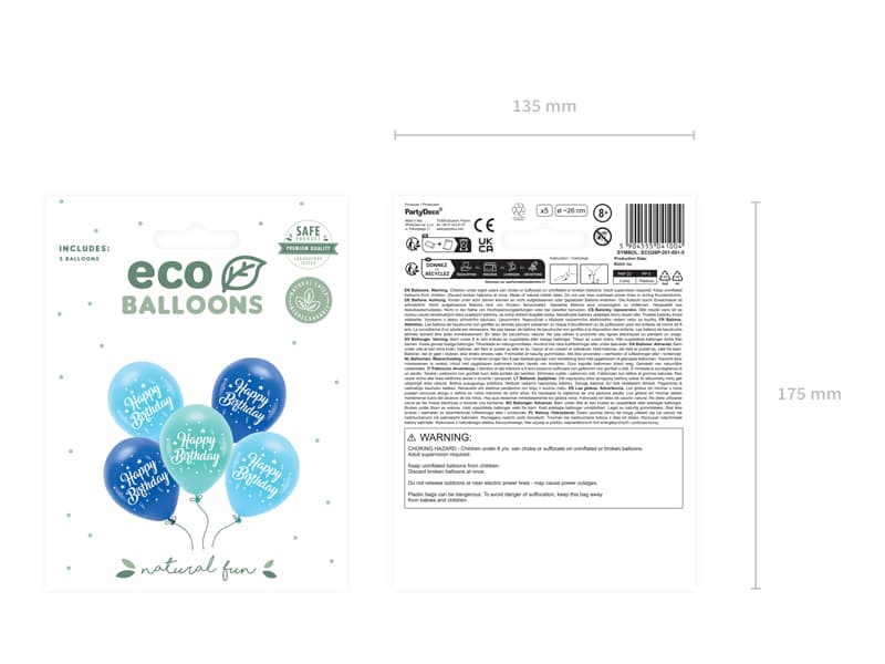 Balony Eco 26 cm, Happy Birthday, niebieski
