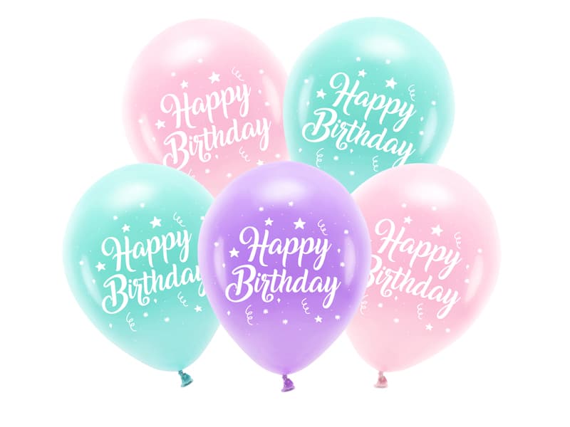 Balony Eco 26 cm, Happy Birthday, różowy