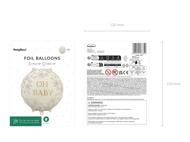 Balon foliowy pastylka Oh Baby, 35x35 cm 1 szt.