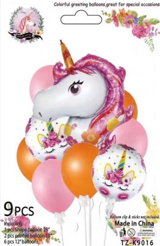 Zestaw balonów dla dziewczynki - jednorożec 9 szt.