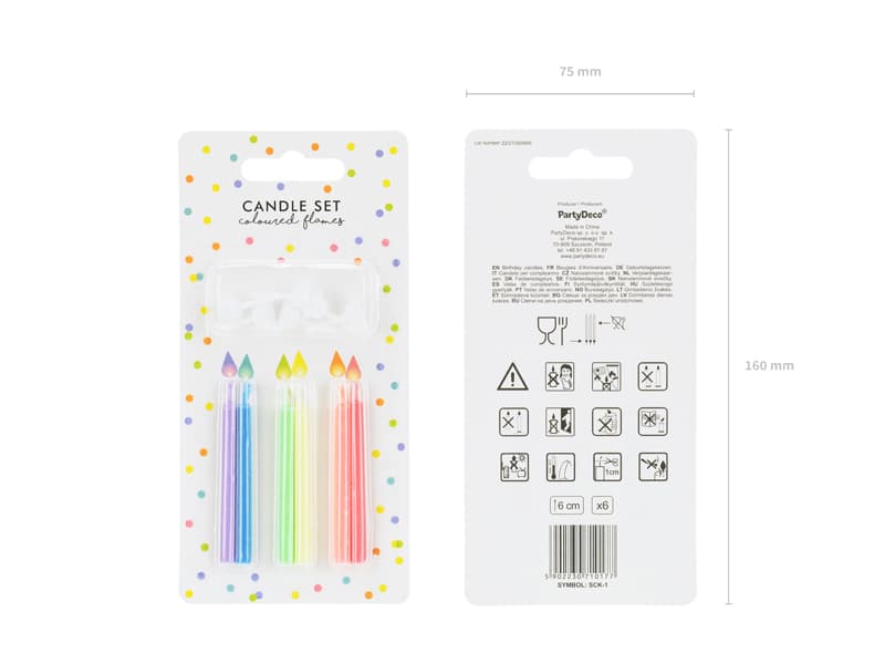 Świeczki urodzinowe Kolorowe Płomienie, mix 6 szt.