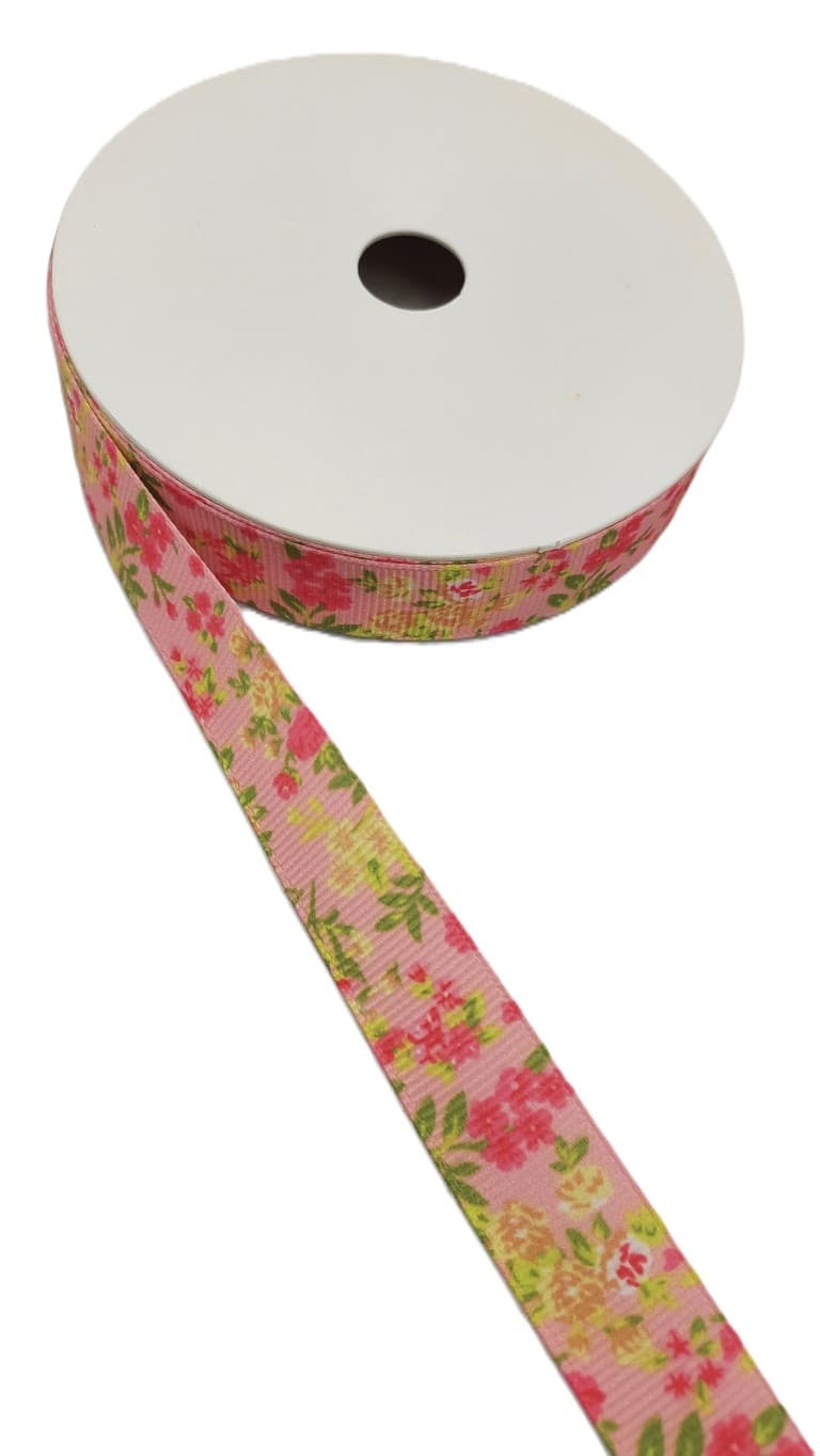 Wstążka rypsowa w kwiatki, 15mm/9,1mb, model 03