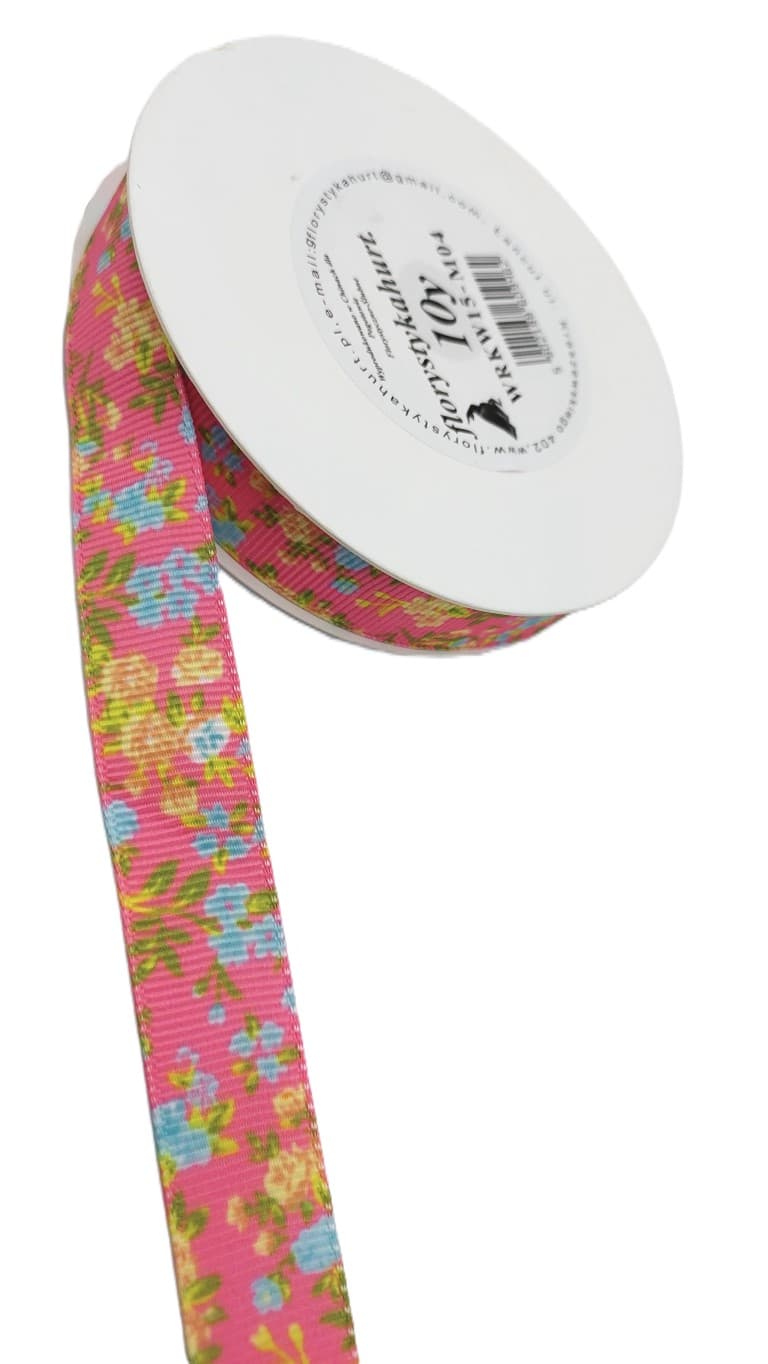 Wstążka rypsowa w kwiatki, 15mm/9,1mb, model 04