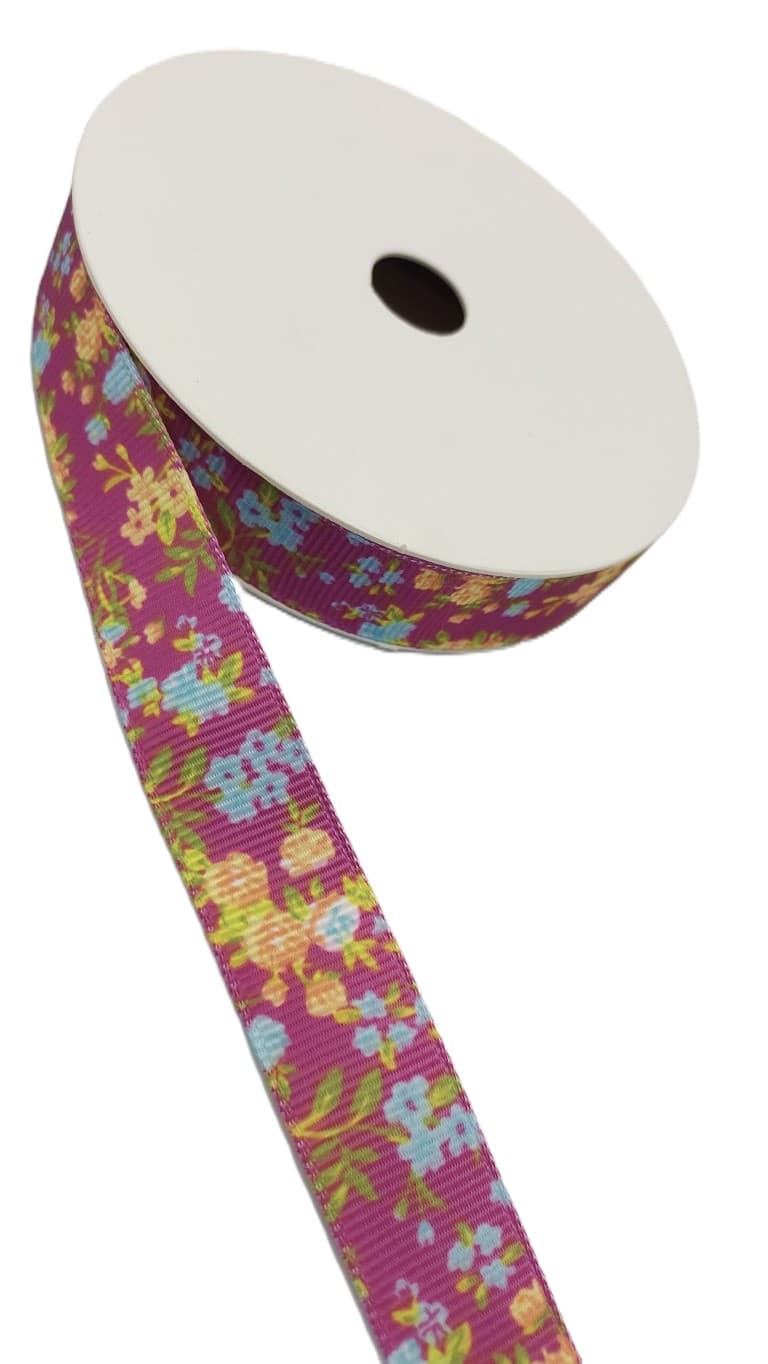 Wstążka rypsowa w kwiatki, 15mm/9,1mb, model 06