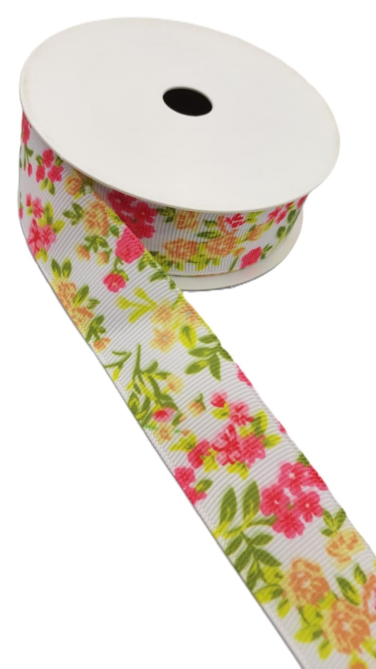 Wstążka rypsowa w kwiatki, 25mm/9,1mb, model 01