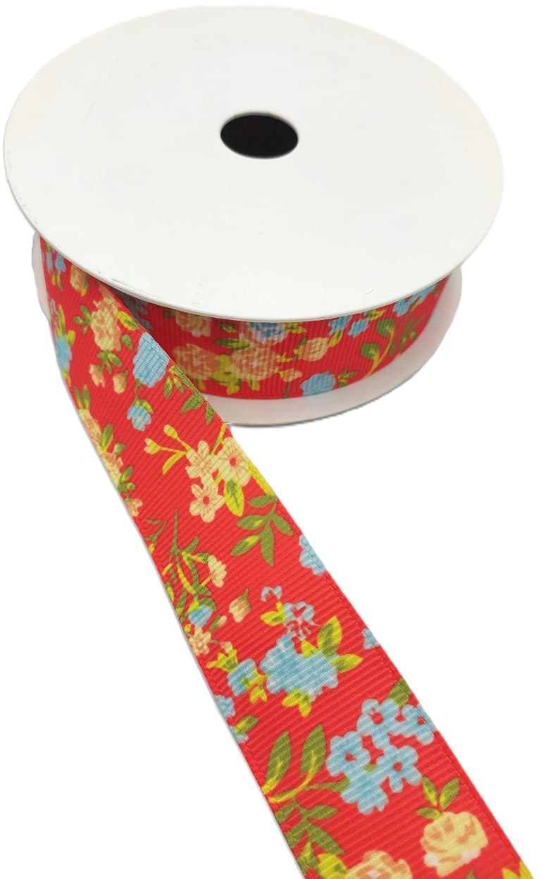 Wstążka rypsowa w kwiatki, 25mm/9,1mb, model 05