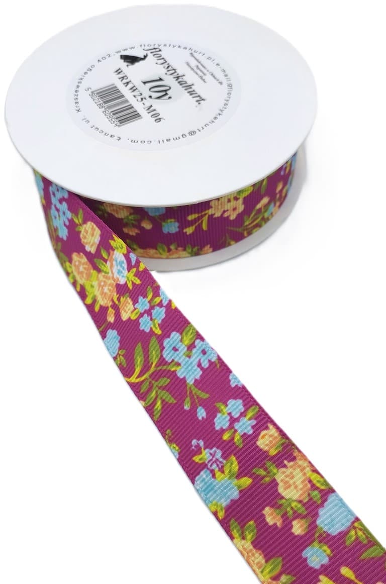 Wstążka rypsowa w kwiatki, 25mm/9,1mb, model 06
