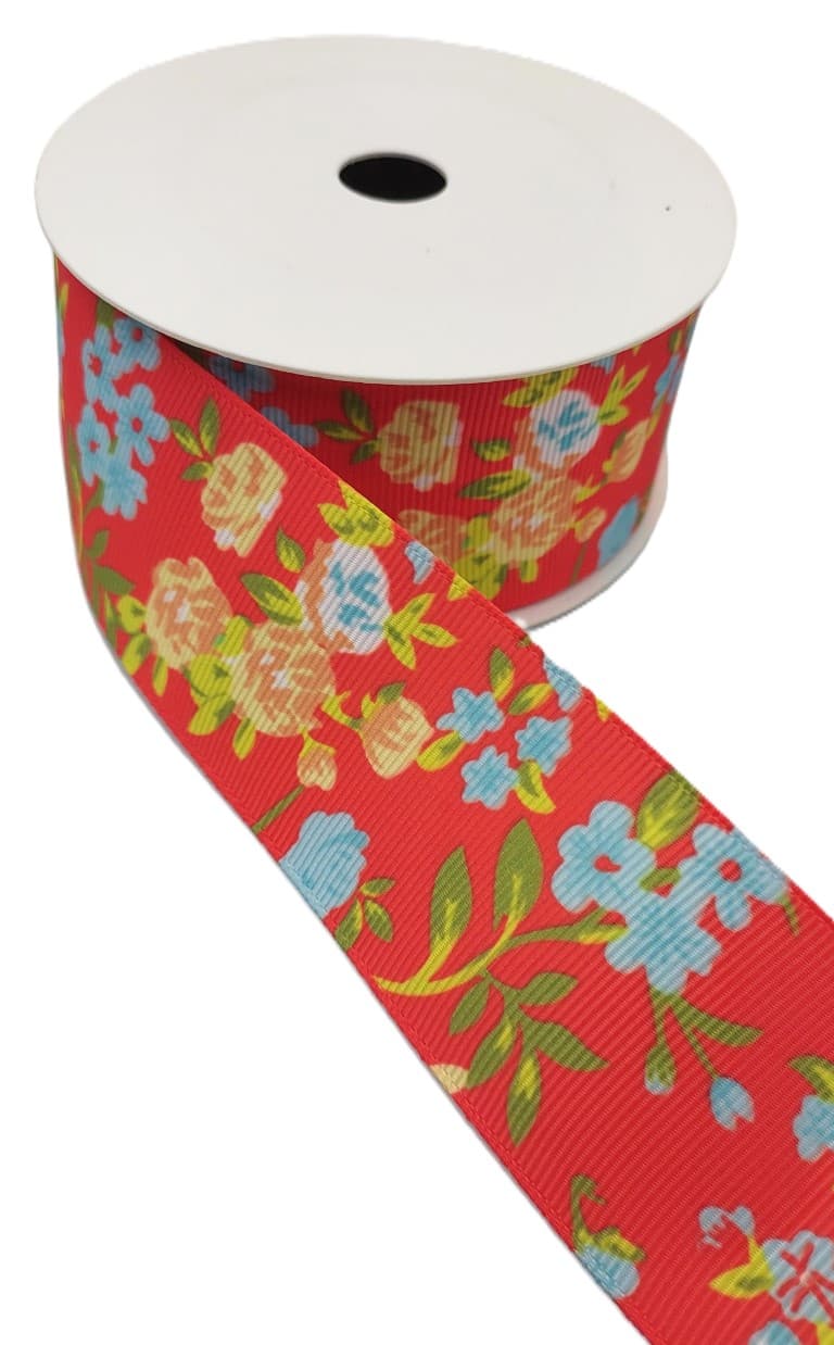 Wstążka rypsowa w kwiatki, 38mm/9,1mb, model 05