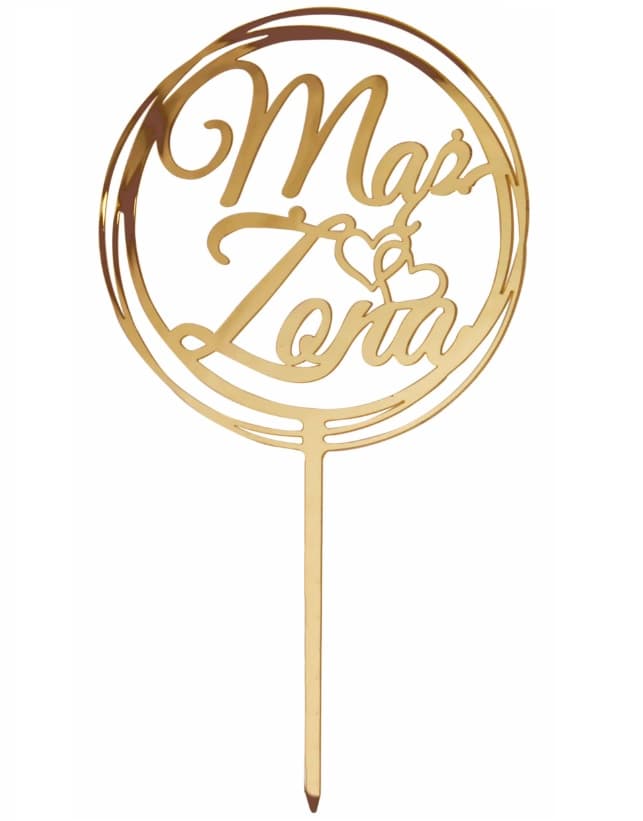 Złoty topper na tort "Mąż Żona" - lustrzany