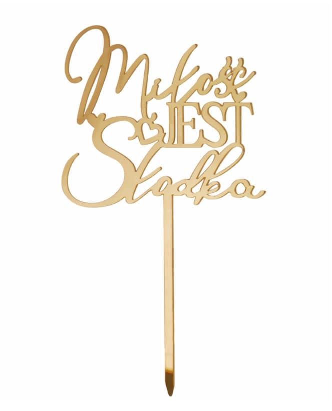 Złoty topper na tort-Miłość jest słodka lustrzany