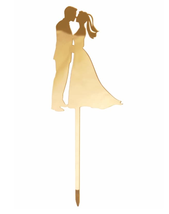Złoty topper na tort Młoda Para - lustrzany