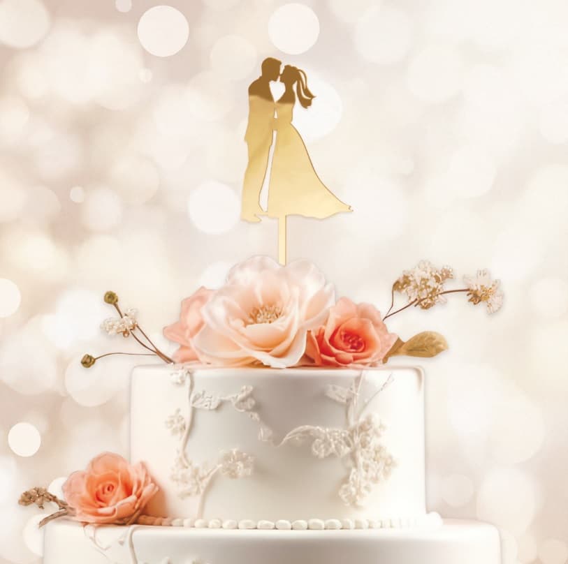 Złoty topper na tort Młoda Para - lustrzany