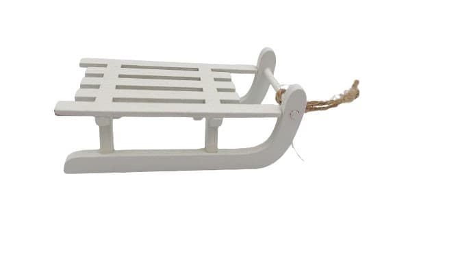 Zawieszka drewniane sanki - białe  9x5 cm