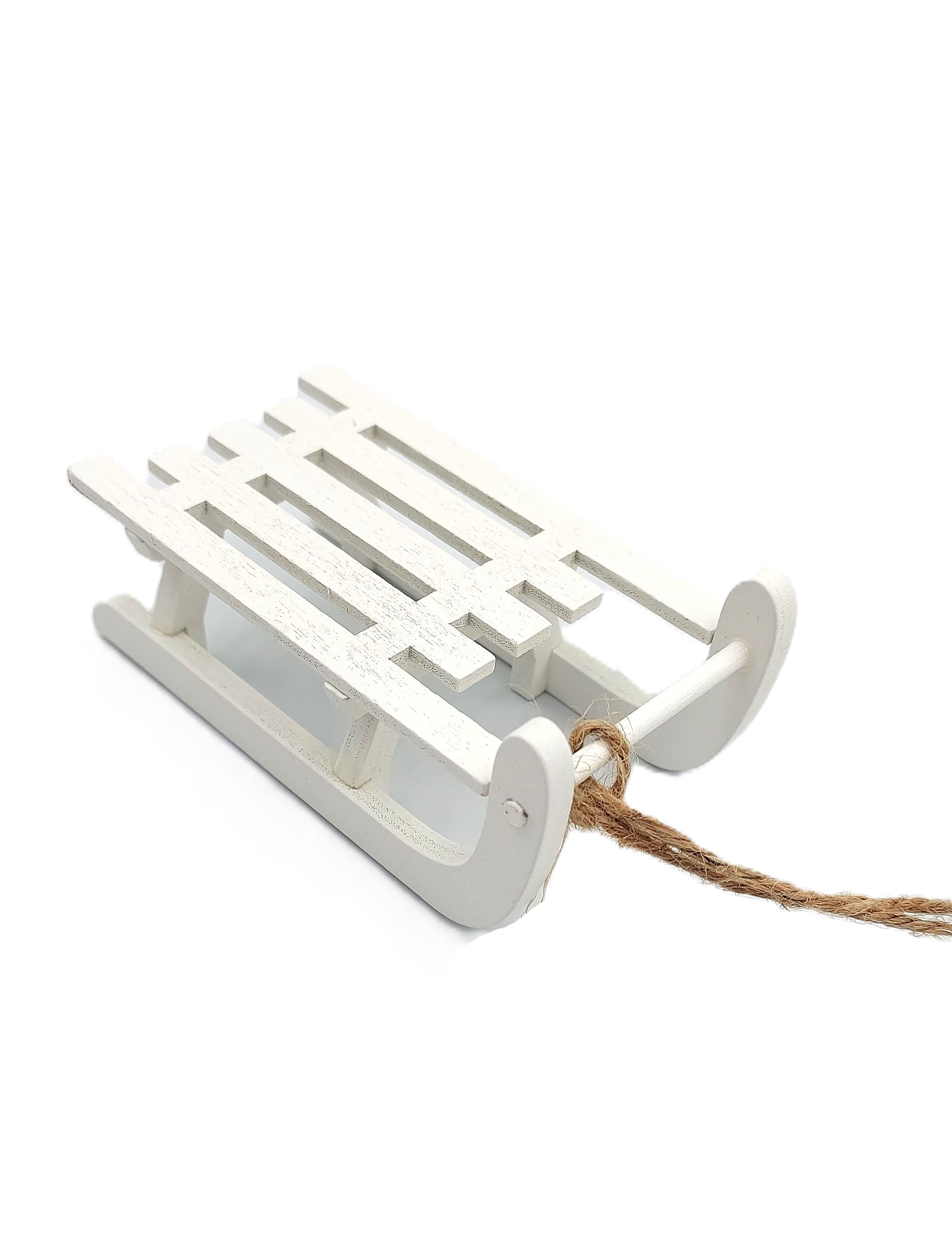 Zawieszka drewniane sanki - białe  9x5 cm