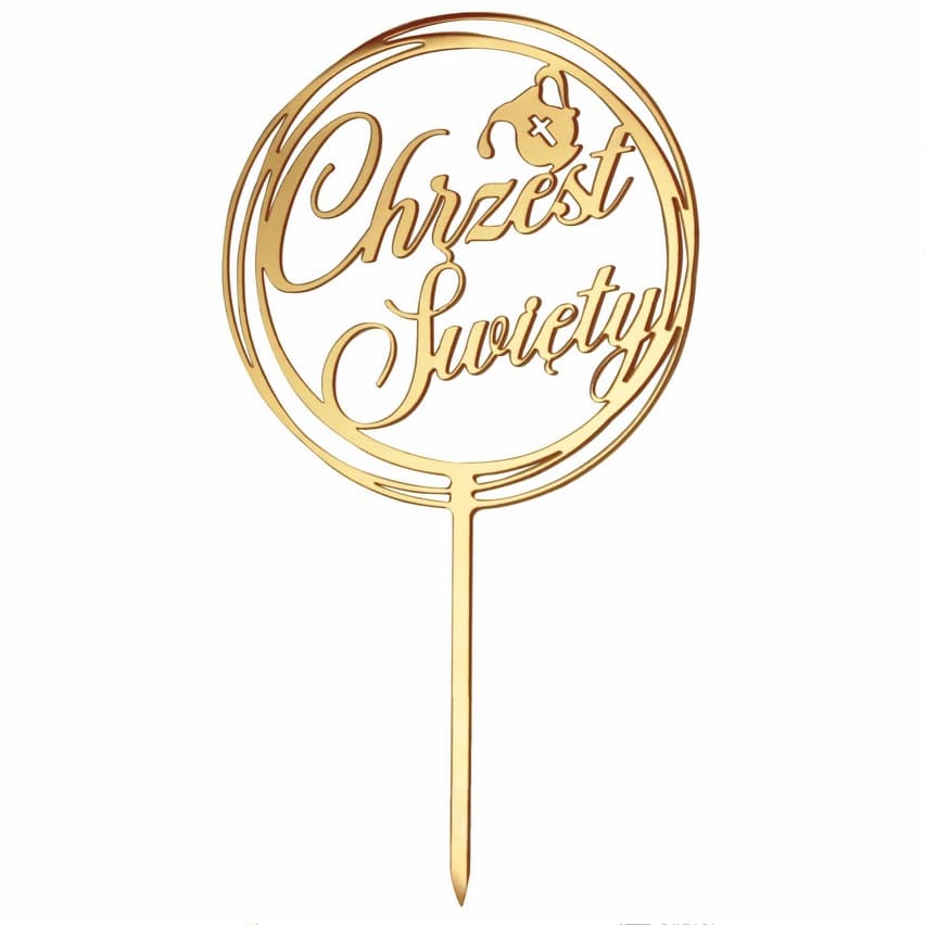 Złoty topper na tort Chrzest Św. - lustrzany