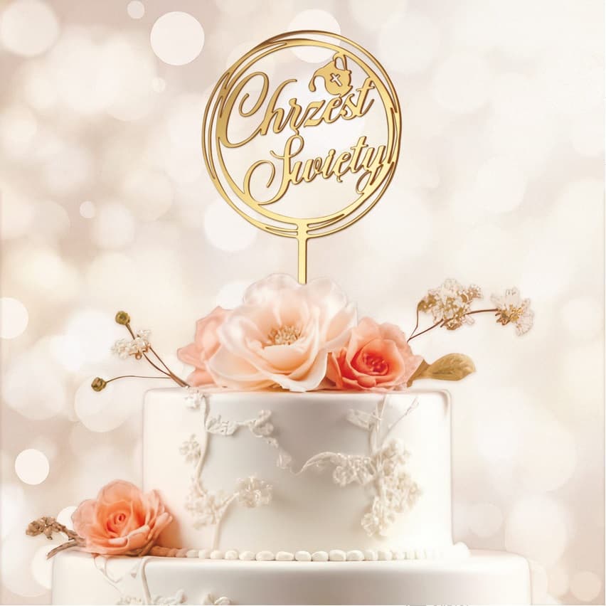 Złoty topper na tort Chrzest Św. - lustrzany