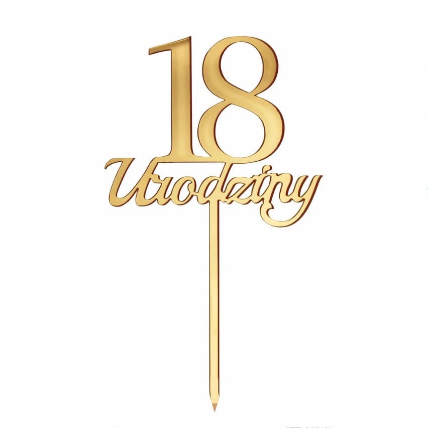 Złoty topper na tort 18 Urodziny - lustrzany