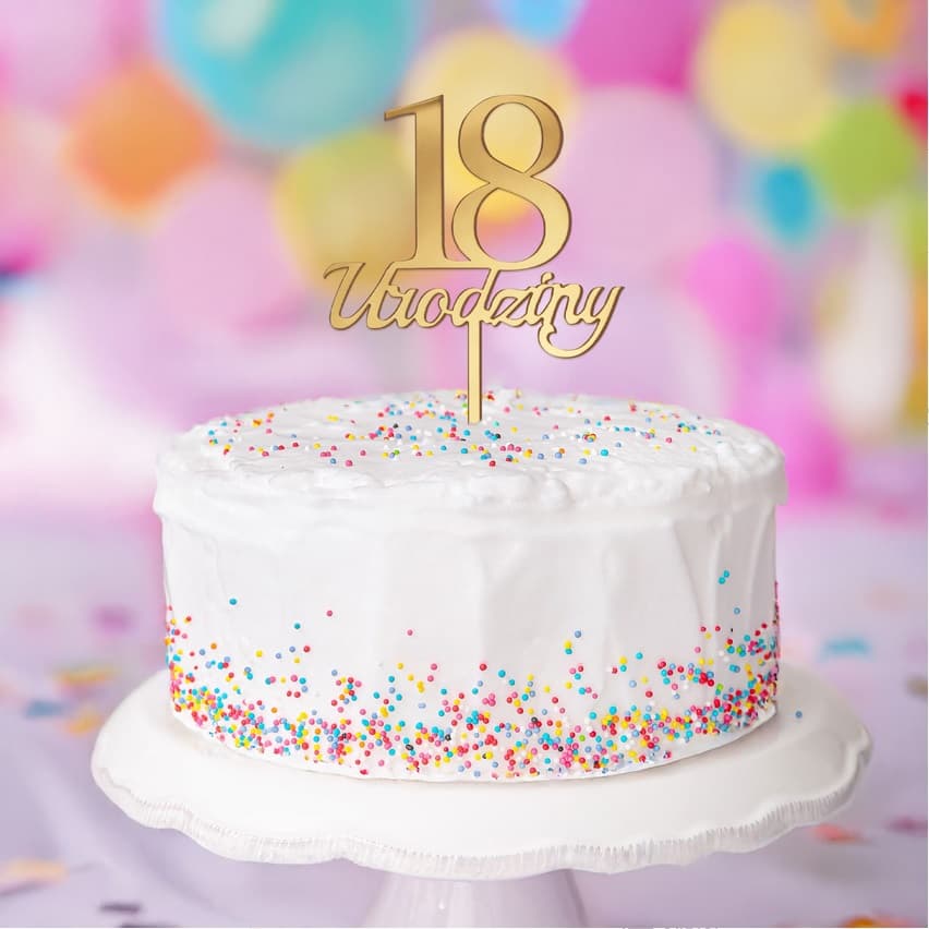 Złoty topper na tort 18 Urodziny - lustrzany
