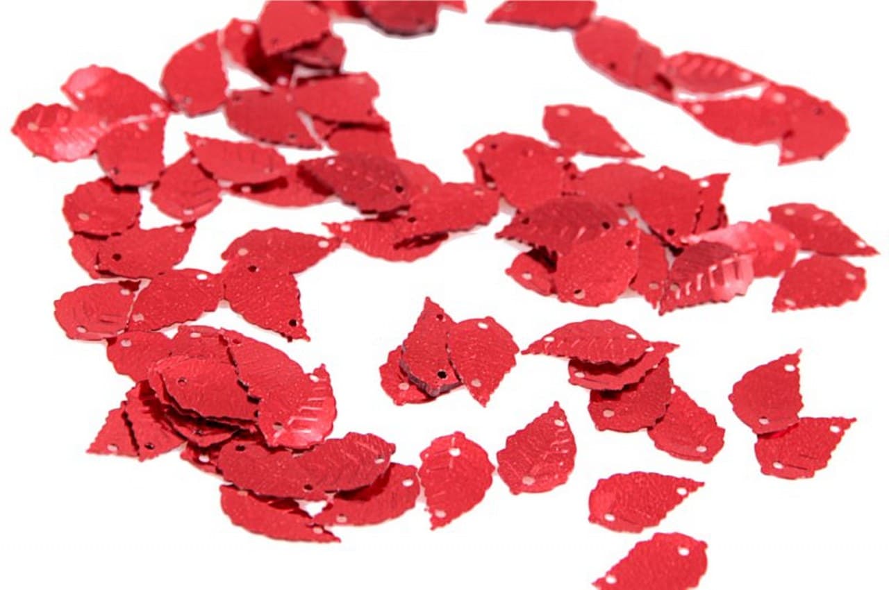 Cekiny liscie małe 8x13mm/5gram czerwone