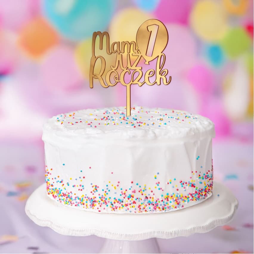 Złoty topper na tort - Mam 1 Roczek - lustrzany