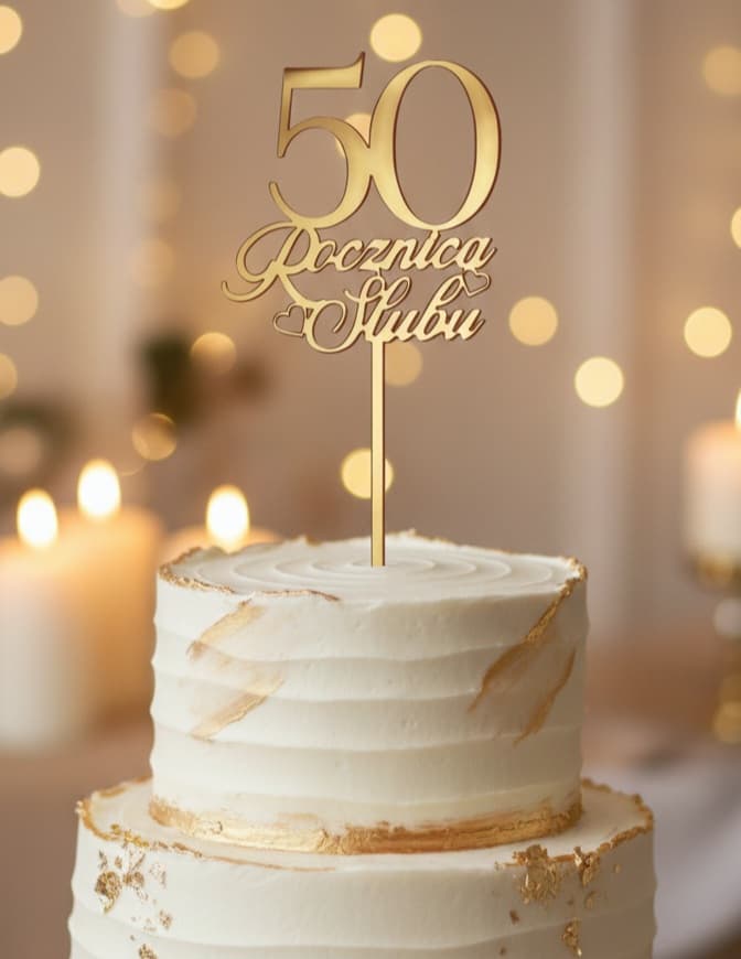 Złoty topper na tort 50 Rocznica Ślubu