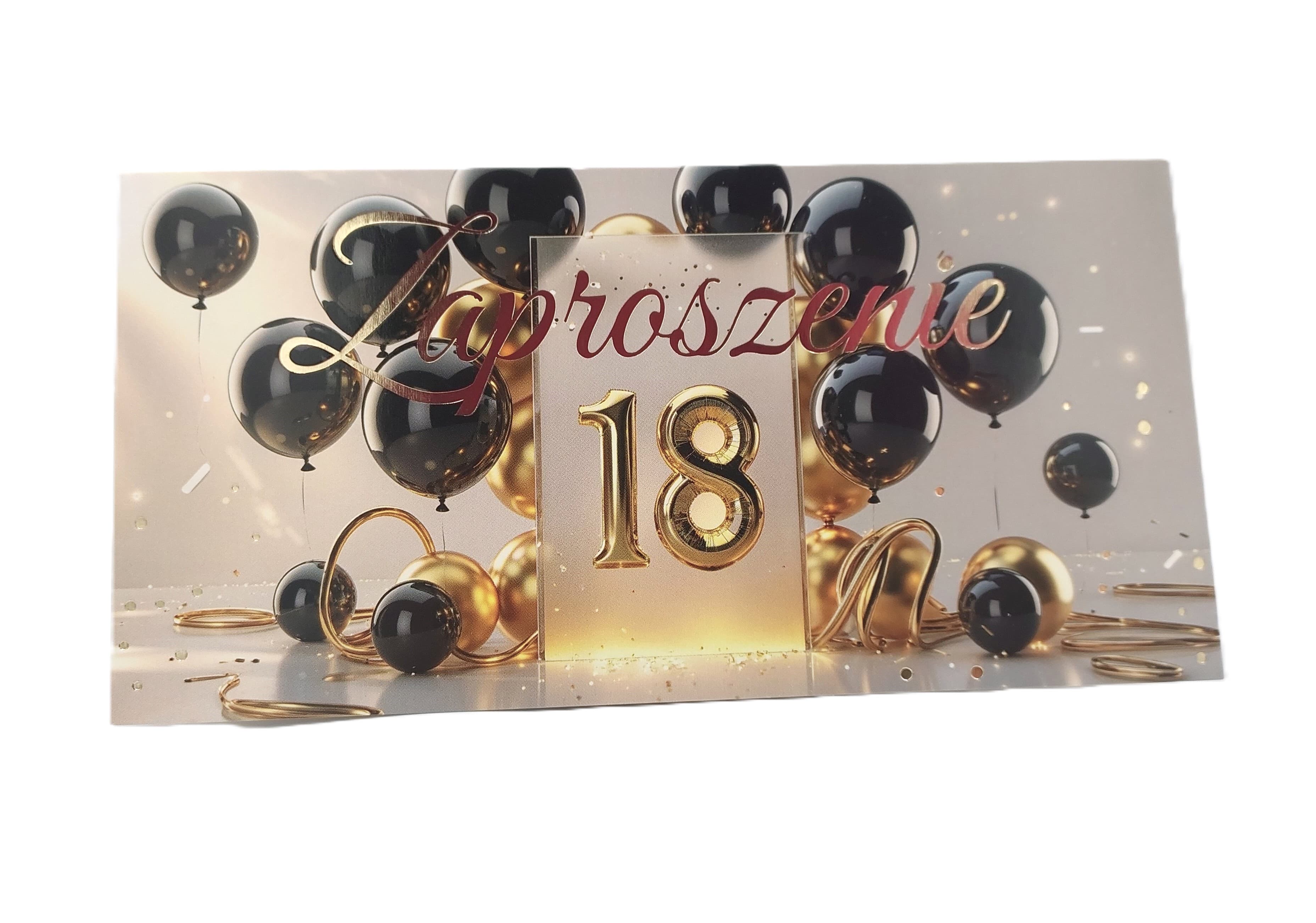 Zaproszenie osiemnastka czarne balony, 1 szt. 