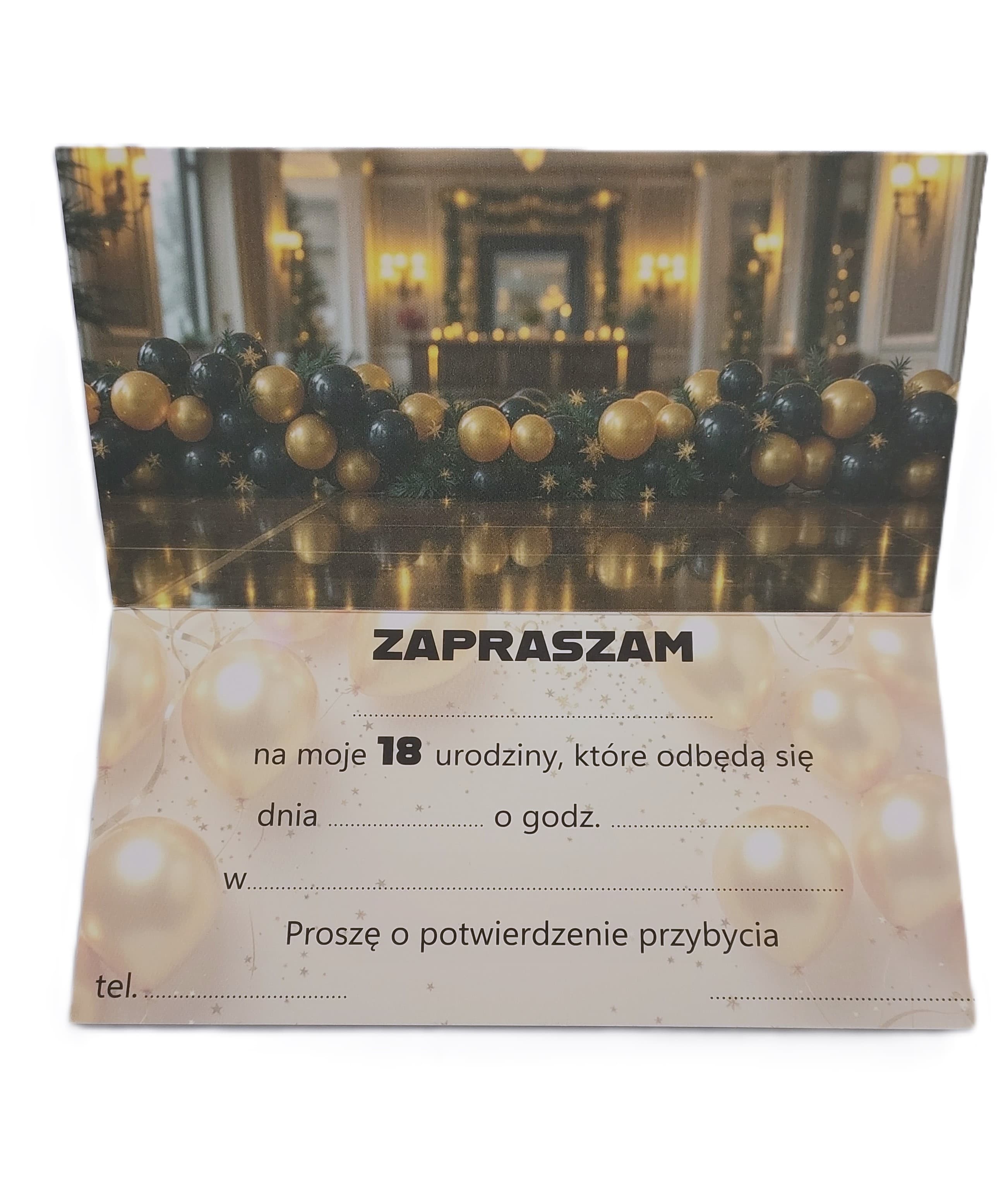 Zaproszenie osiemnastka czarne balony, 1 szt. 