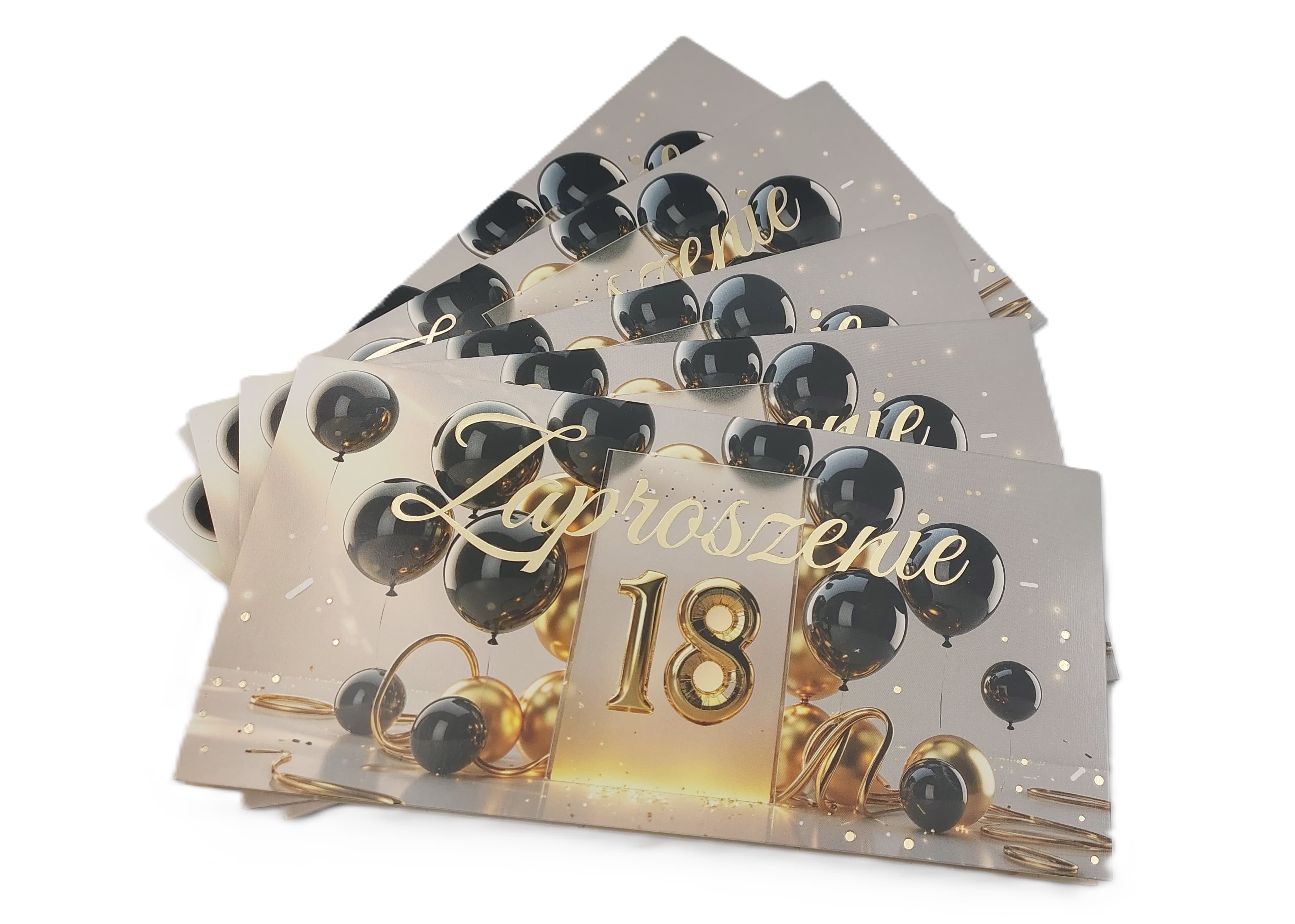 Zaproszenie osiemnastka czarne balony, 1 szt. 
