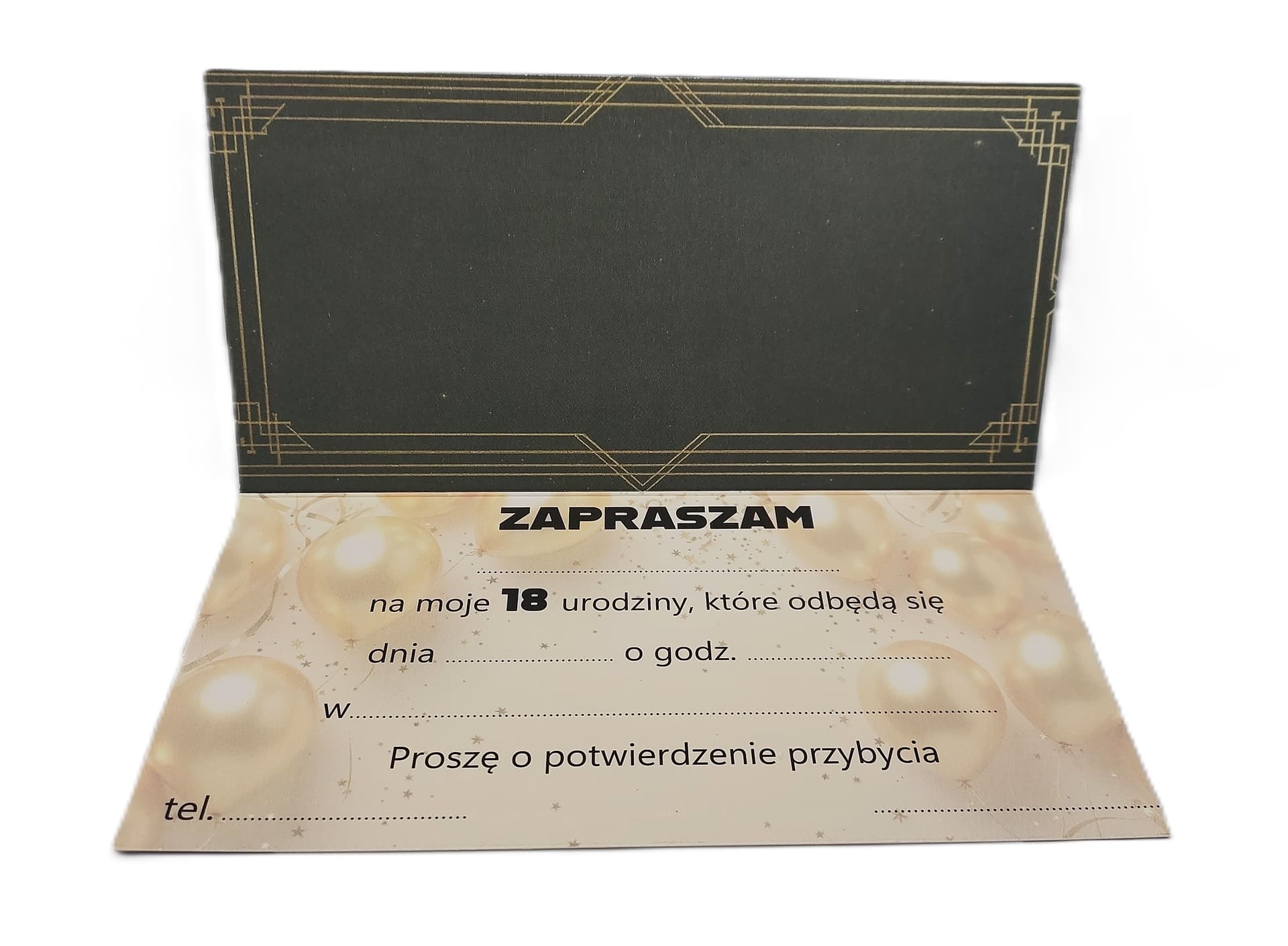 Zaproszenie 18 urodziny CZARNE podłużne, 1 szt. 