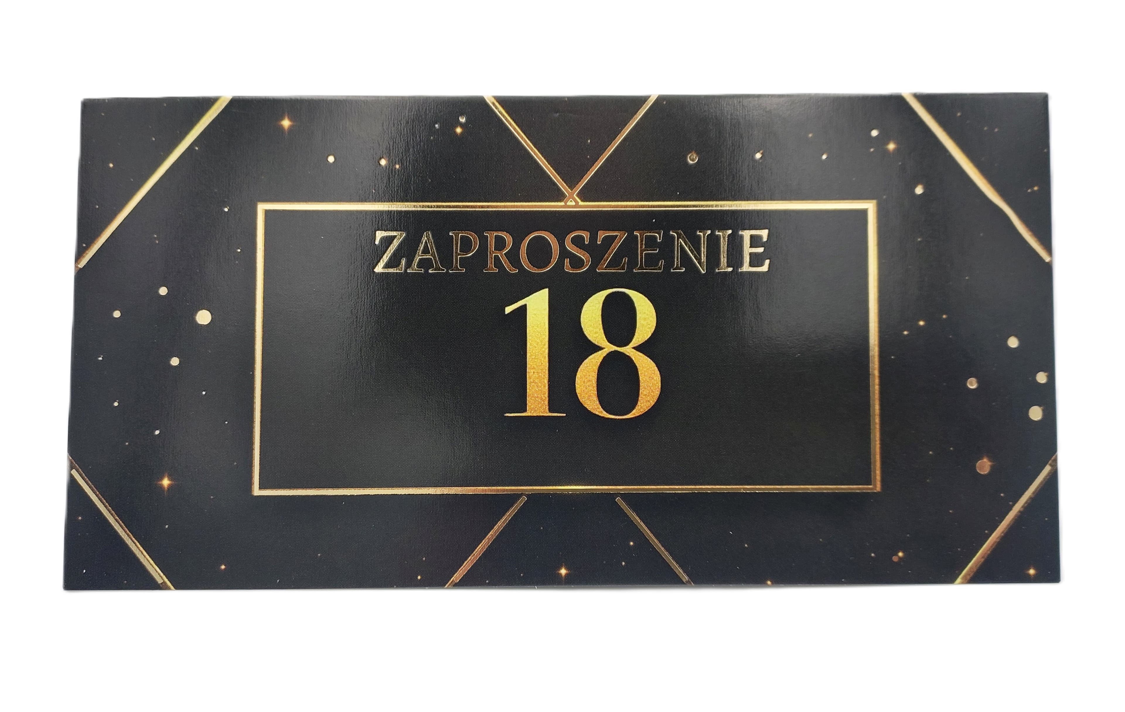 Zaproszenie 18 urodziny CZARNE podłużne, 1 szt. 