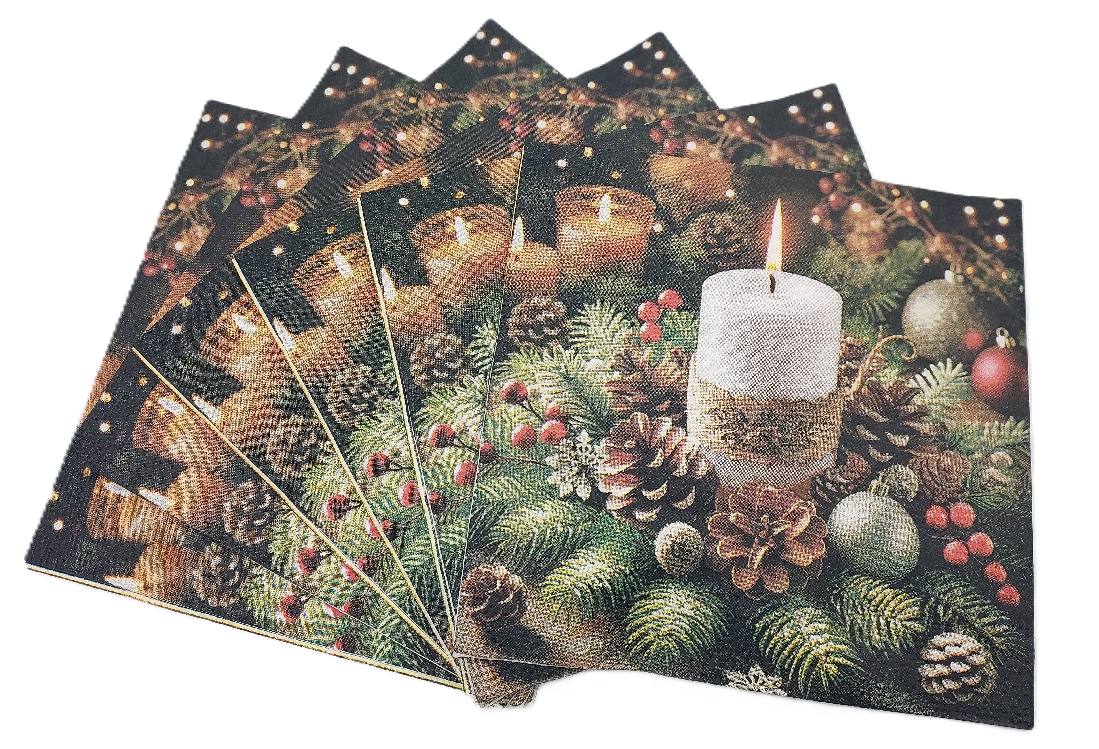 Serwetki świąteczne - Świeca rustykalne 33x33 cm