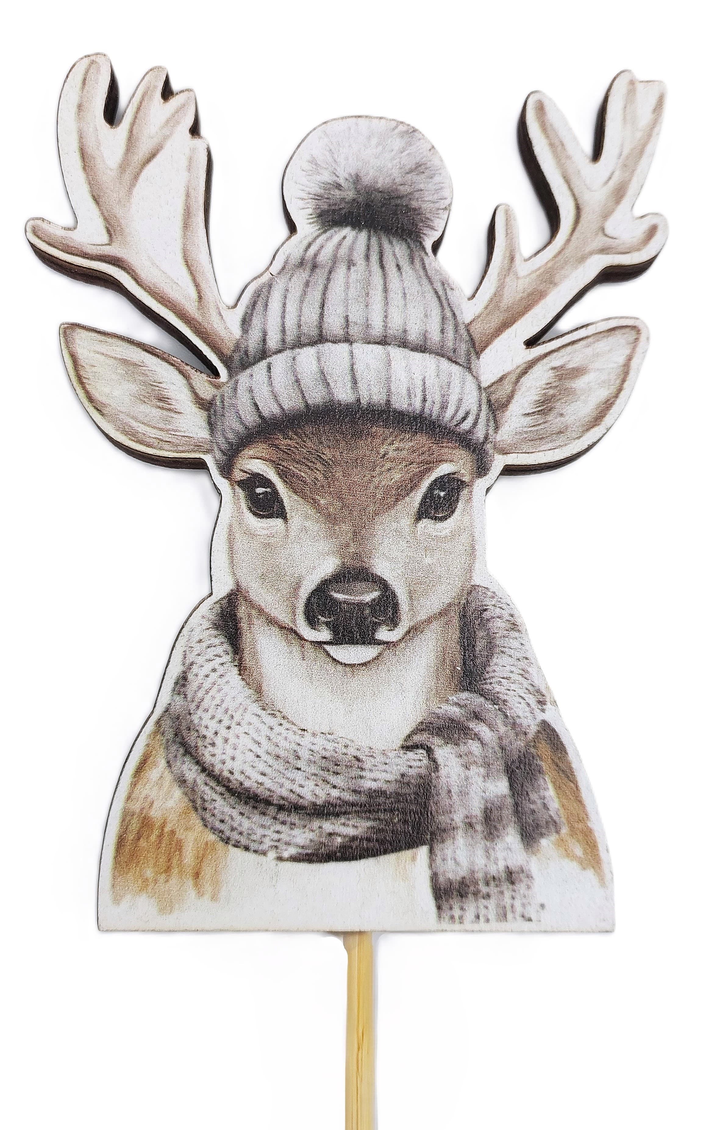 Drewniany JELONEK w czapce na piku 10x7 cm 1sztuka