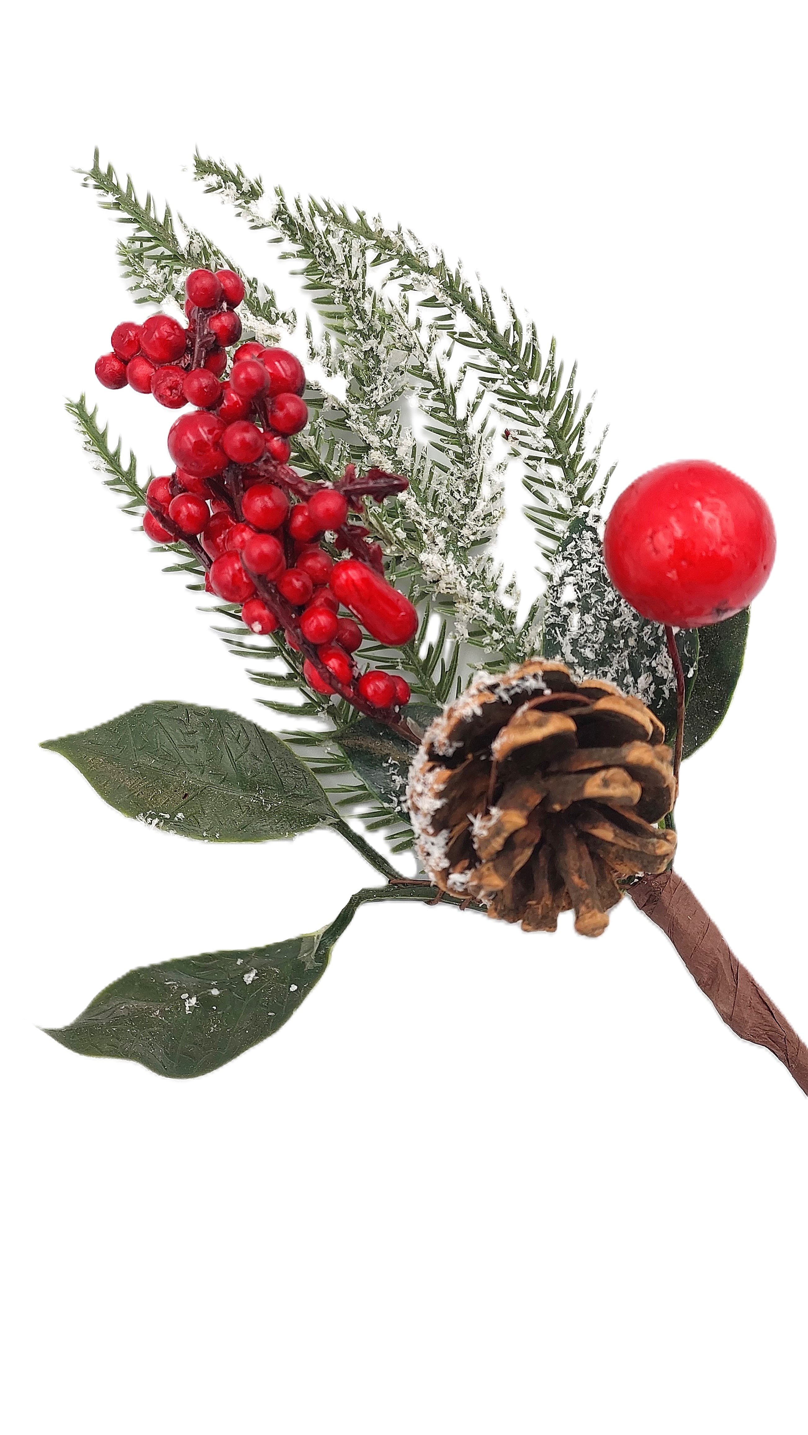 Sztuczna gałązka choinki z szyszką+jarzębina 31cm