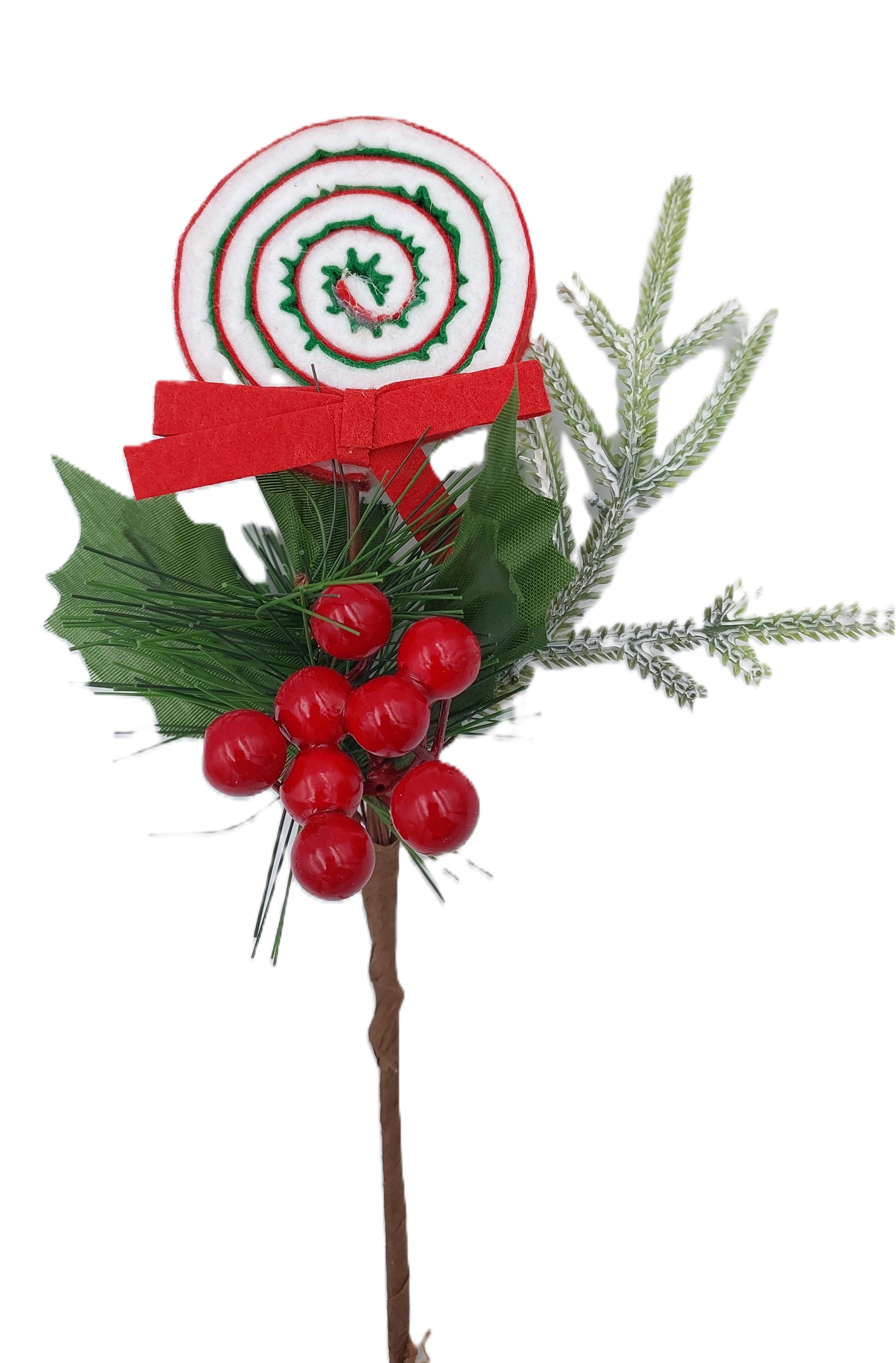 Sztuczna gałązka - święta OKRĄGŁY LIZAK 21 cm